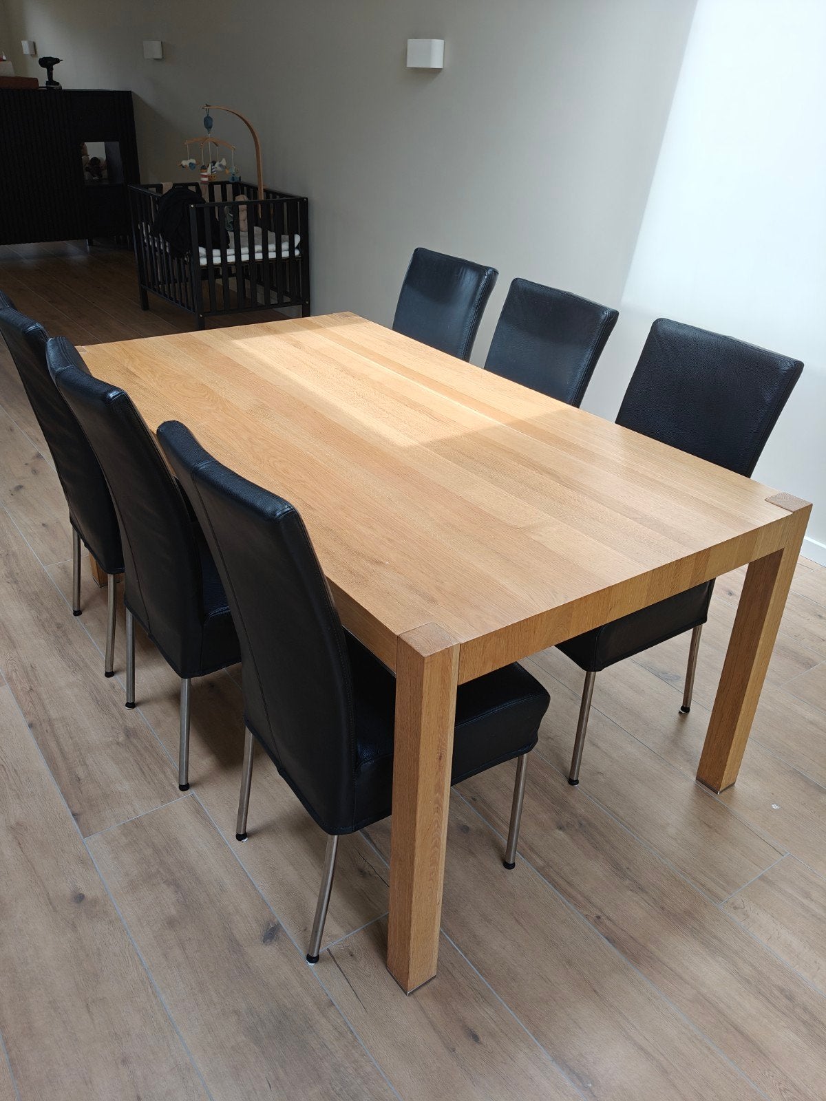 Goossens Eetset: Eiken Tafel (1.80m) met 6 Leren Stoelen, Ophalen