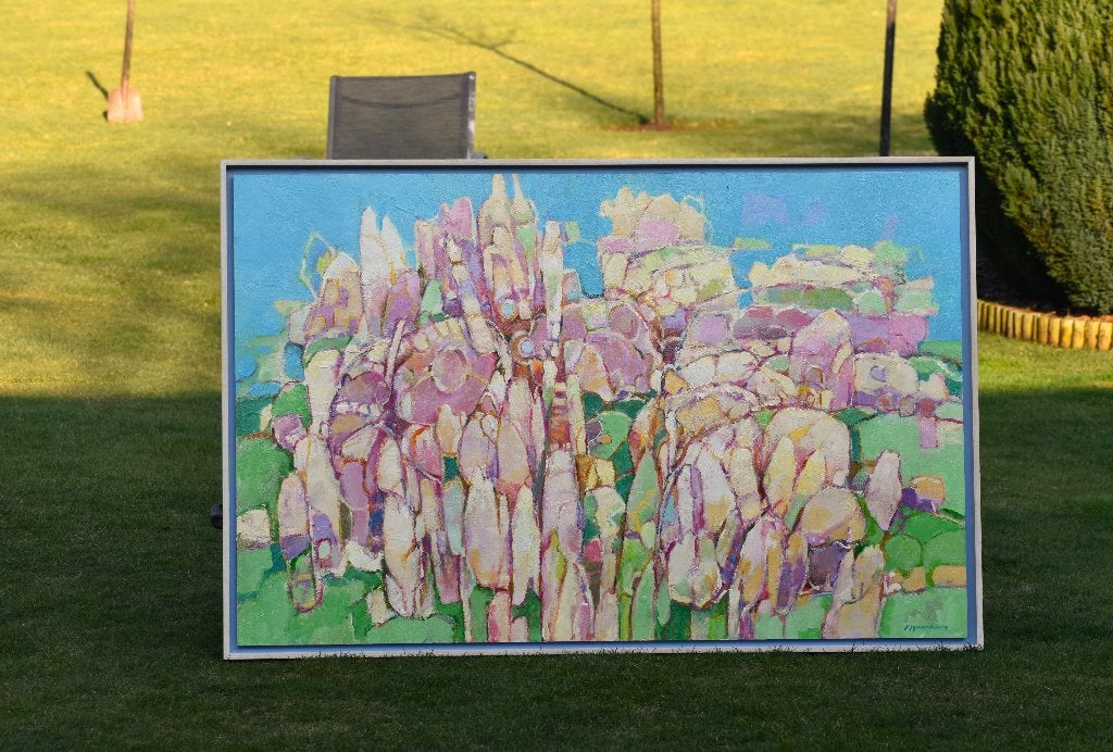 Frans Manders, Schilderij, Fantasie tuin op GROOT paneel., Ophalen