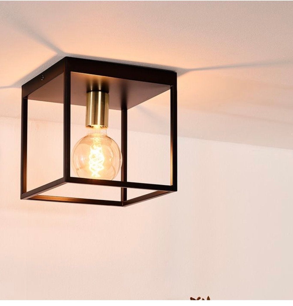 Moderne Zwarte Plafondlamp Kubus - 3 stuks beschikbaar, Ophalen, Zo goed als nieuw, Metaal, E27 (groot)