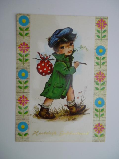 Ansichtkaart Hartelijk Gefeliciteerd jongen, Verzamelen, Ophalen of Verzenden, 1940 tot 1960, Gelopen, Kinderen