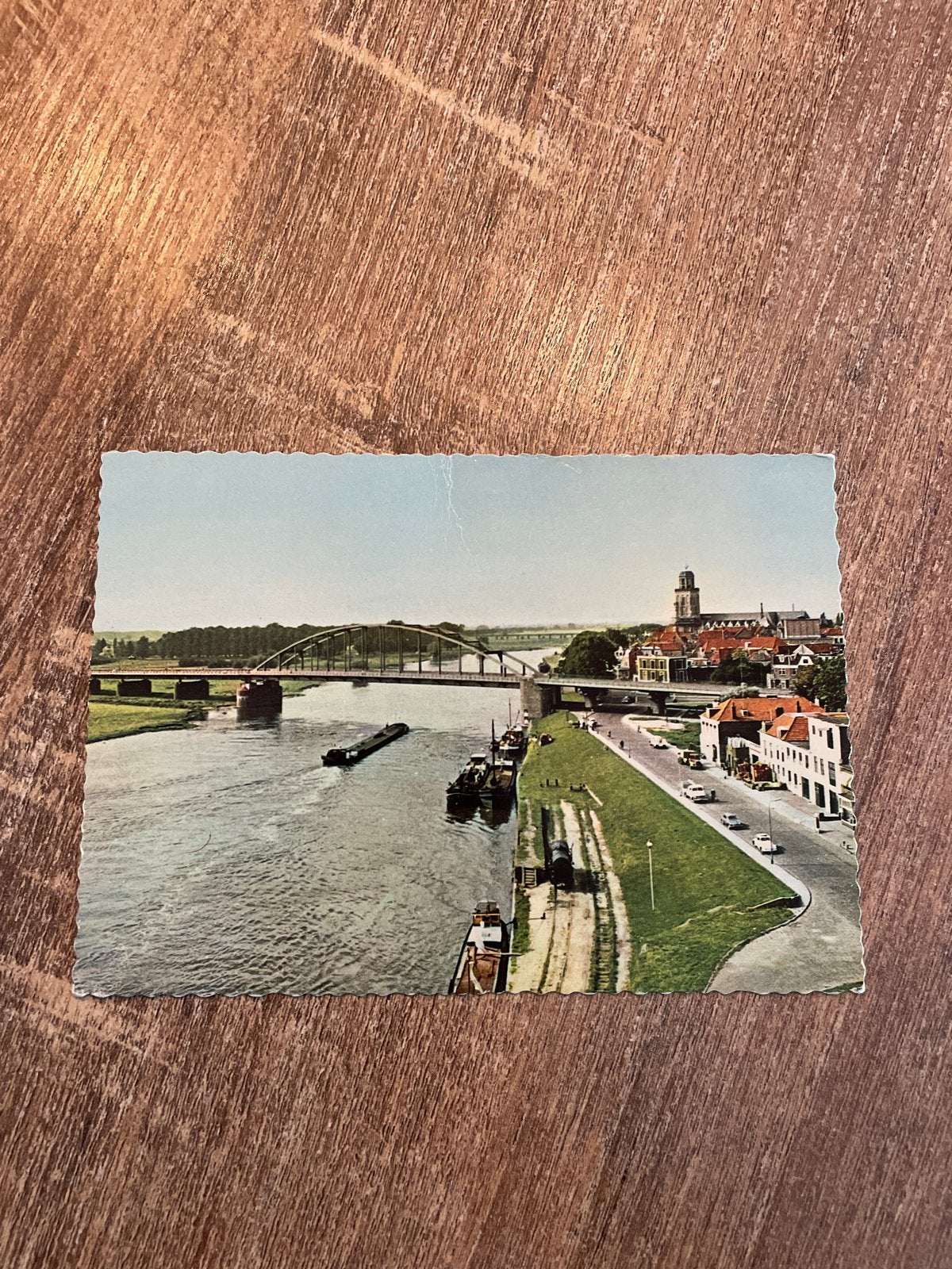 Ansichtkaart Deventer: Panorama Wilhelminabrug met stadszich, Ophalen of Verzenden, 1960 tot 1980, Gelopen, Gelderland