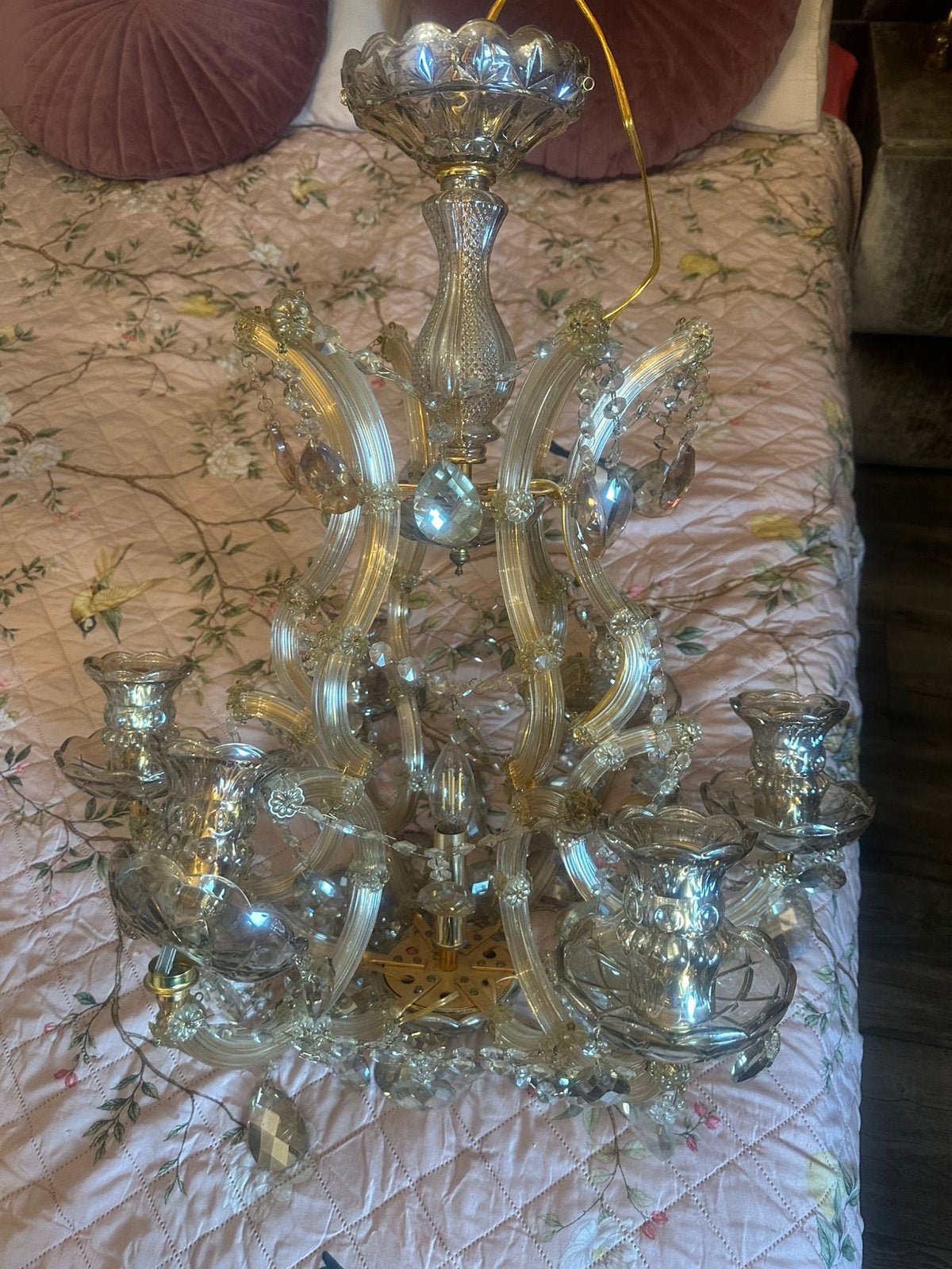 Kroonluchters 6 lampen, Ophalen, Zo goed als nieuw, Glas
