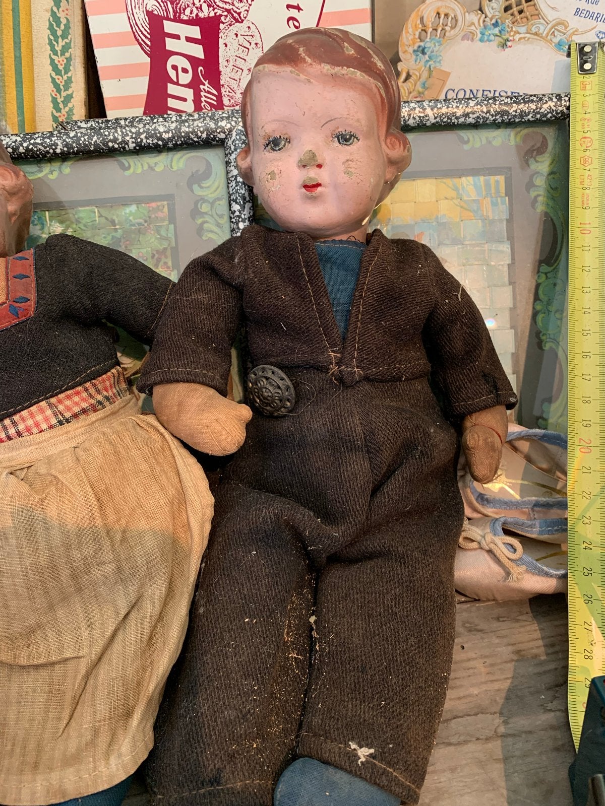 Antieke poppen - Jongen en meisje, Gebruikt, T, Ophalen of Verzenden, N