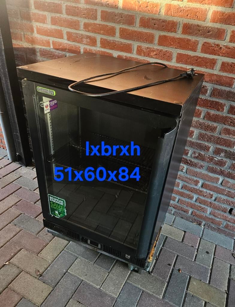 Gamko Koelkast met Glazen Deur - 51x60x84 cm, 100 tot 150 liter, 45 tot 60 cm, Ophalen, 85 tot 120 cm