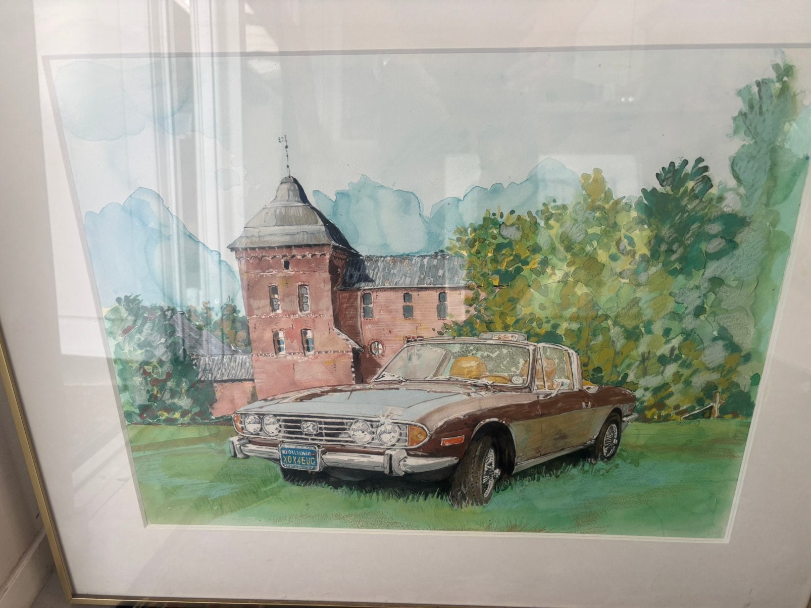 4 x aquarel klassieke auto, Ophalen, Schilderij, Aquarel, Handgemaakt
