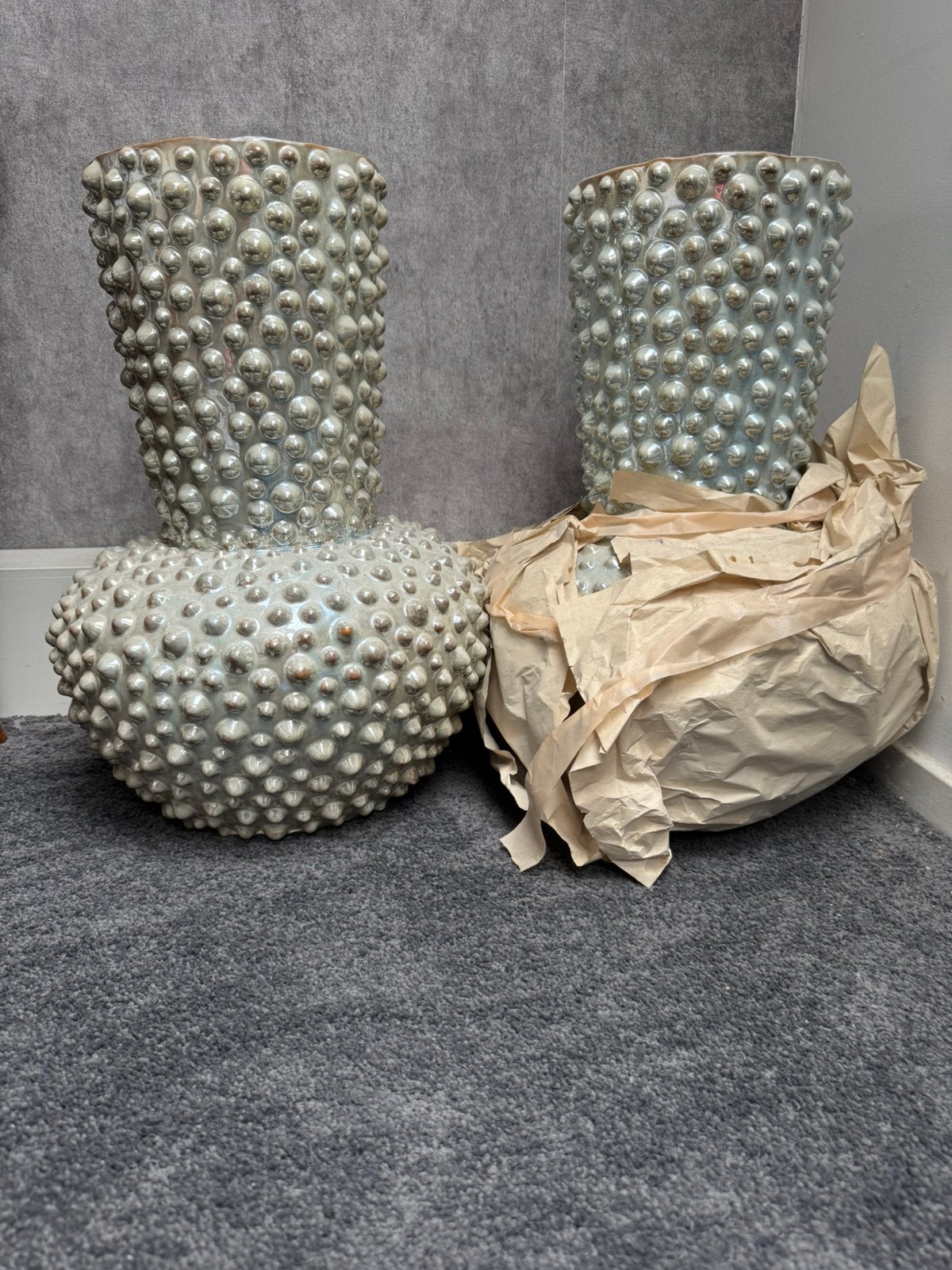 2 parelmoer vazen, Ophalen, Wit, 49 cm, Nieuw