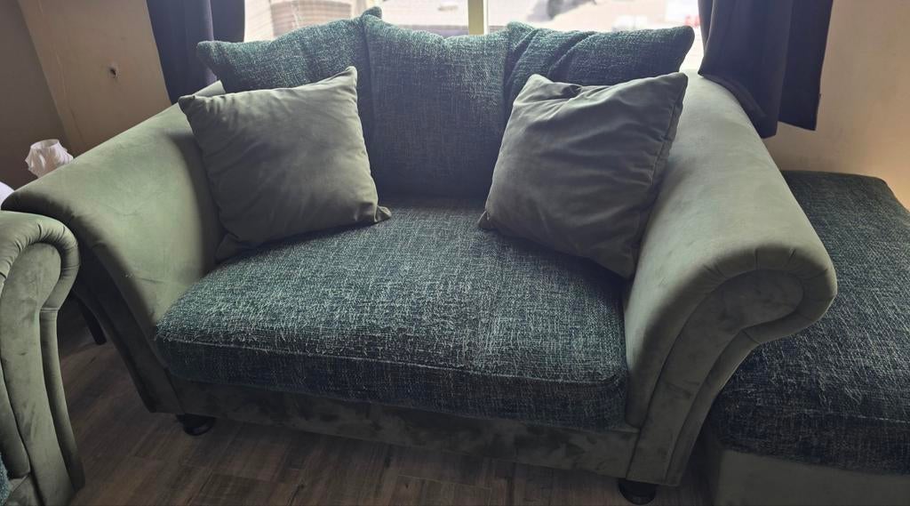 Kasteelbank set: 2-zitsbank, fauteuil en poef, Gebruikt, Tweepersoons, 75 tot 100 cm, Ophalen of Verzenden