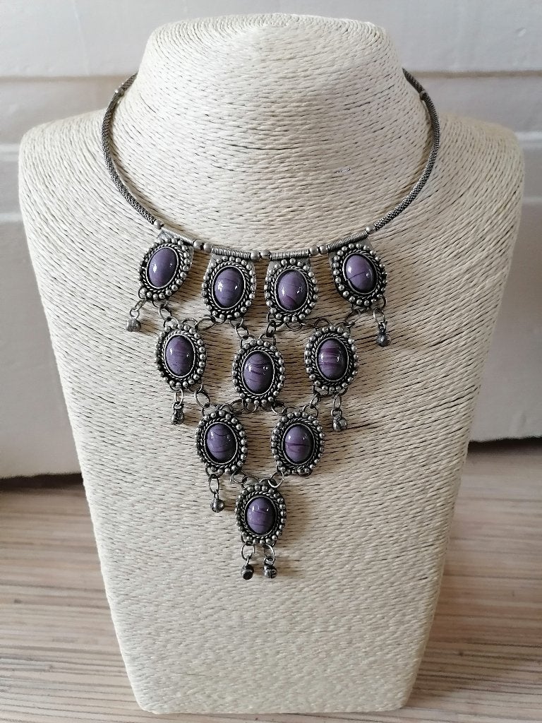 Nieuwe metalen halsketting lichtpaars/lila Ibiza stijl, Overige materialen, Verstelbaar, Paars, Nieuw