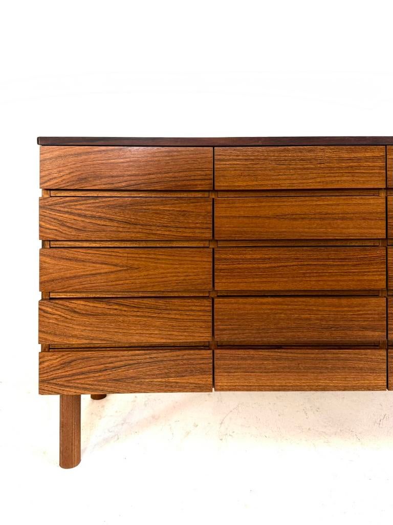 Vintage teakhouten sideboard met lades, jaren ‘60, Vintage retro buisframe design rotan webbing papercord deens, 150 tot 200 cm