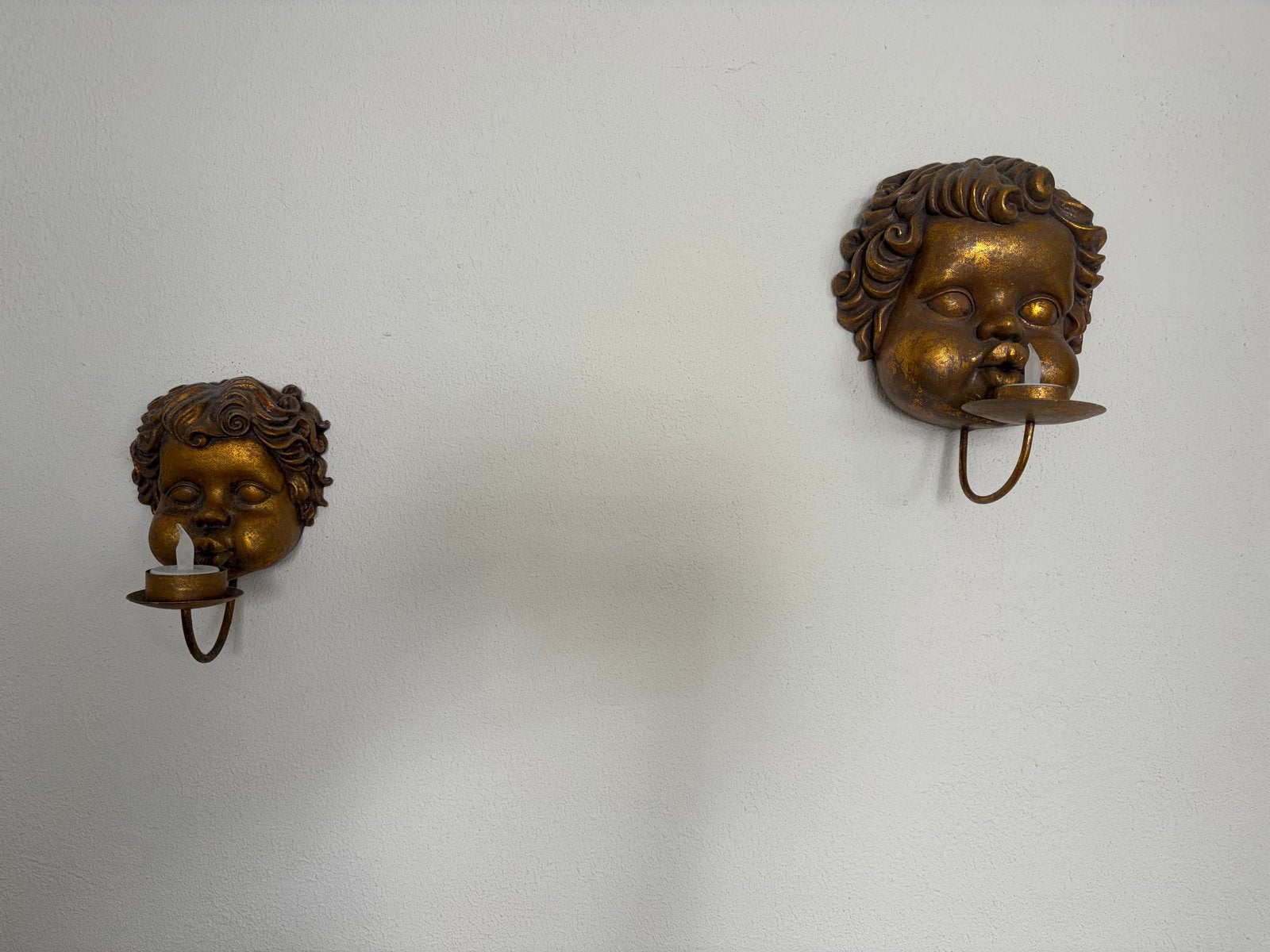 Set van 2 antieke cherubijn kandelaars, Antiek en Kunst, Ophalen of Verzenden