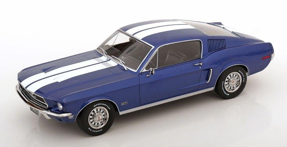 Ford Mustang GT Fastback 1968 Blauw Metallic / Wit 1-18 KK-S, Overige merken, Tschuiten@hotmail.com, Duitsland, Auto