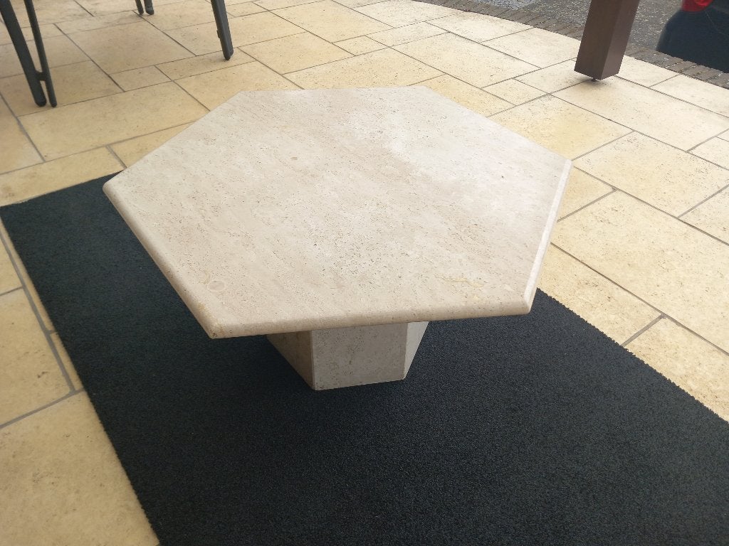 6-hoek travertin salontafel  / bijzettafel, Huis en Inrichting, 45 tot 60 cm, Minder dan 55 cm, Verzenden, Rond