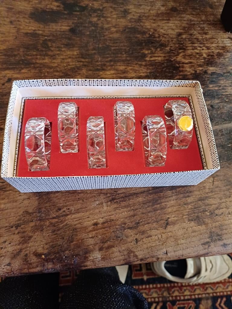 Set van 6 kristallen art deco servetringen in originele doos, Ophalen of Verzenden