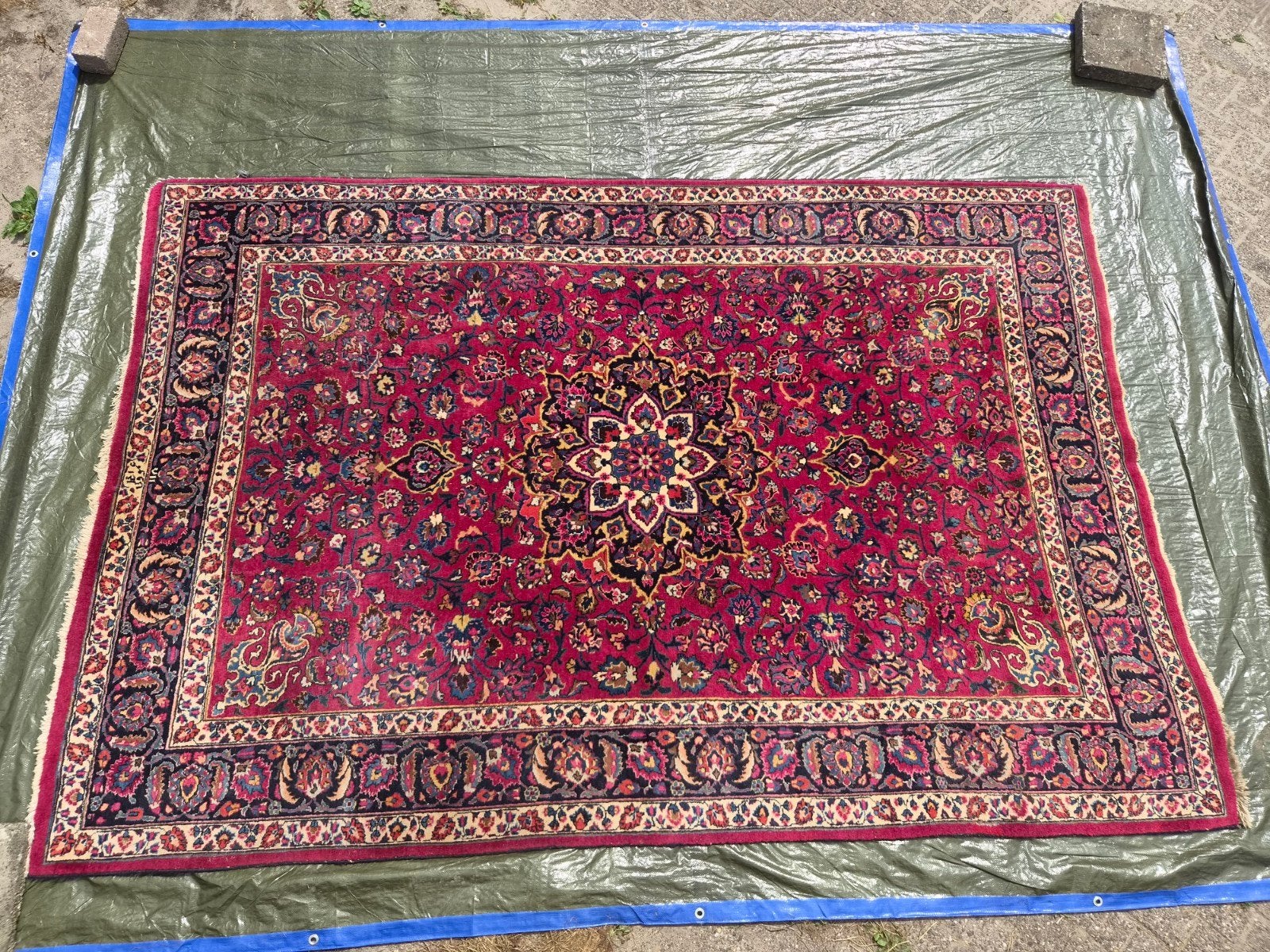 Fraai kleurig handgeknoopt wollen vloerkleed 200x300 cm, Ophalen, Blauw, Gebruikt, 200 cm of meer