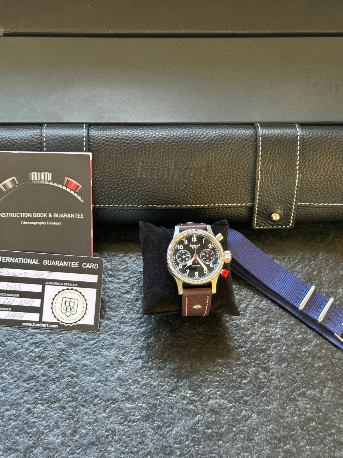 Hanhart Pioneer MKII, Ophalen of Verzenden, Zo goed als nieuw, Leer, Overige merken