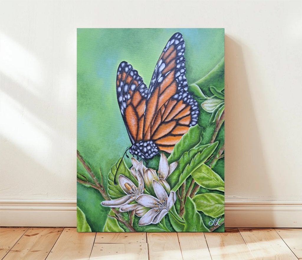 Hand-painted Butterfly Canvas Artwork. (58 x 78 cm), Acrylverf, Realistisch, Dieren, Gesigneerd