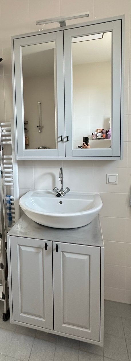 Complete badmeubelset met spiegelkast en wastafel, Ophalen, Spiegelkast, 100 tot 150 cm, 50 tot 100 cm