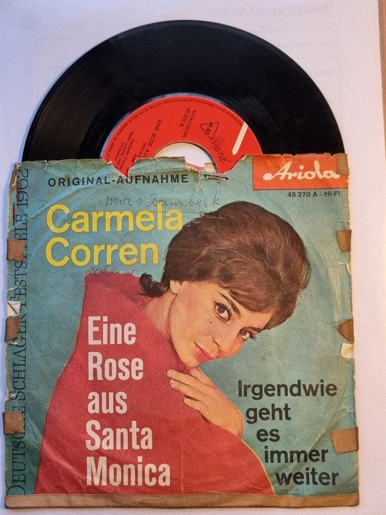 single Carmela Corren EINE ROSE AUS SANTA MONICA uit 1962, Gebruikt, 7 inch, Single, Ophalen of Verzenden