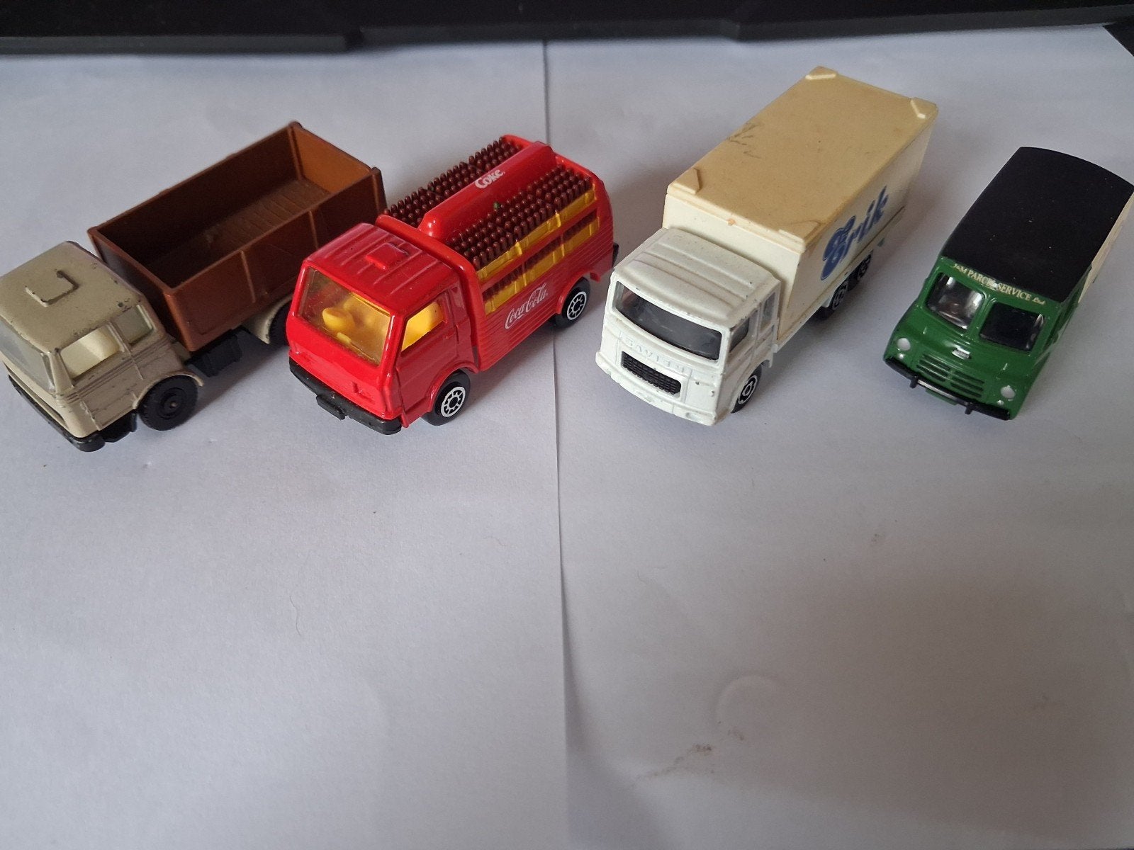 Set van 4 vintage speelgoedvrachtwagens - diverse merken, Ophalen of Verzenden, Gebruikt
