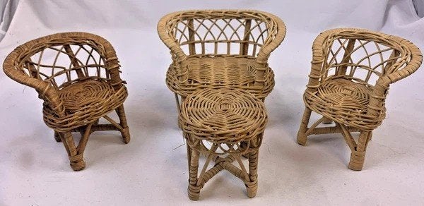 Fleur Poppenmeubels Basketwork Suite Rotan Vintage Meubels