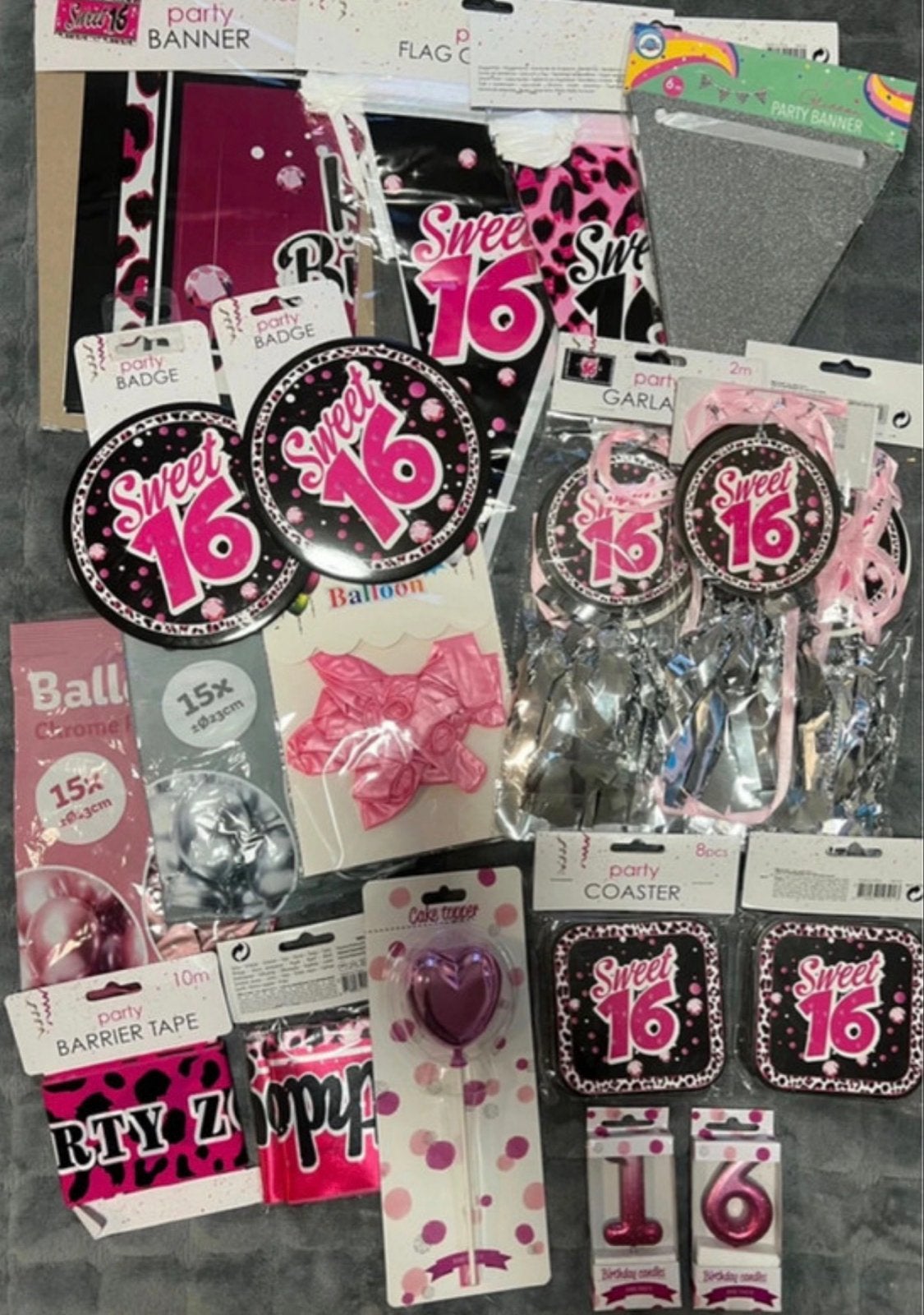 Sweet 16 Feestpakket - Decoratie en Accessoires, Ophalen of Verzenden, Nieuw, Versiering, Verjaardag