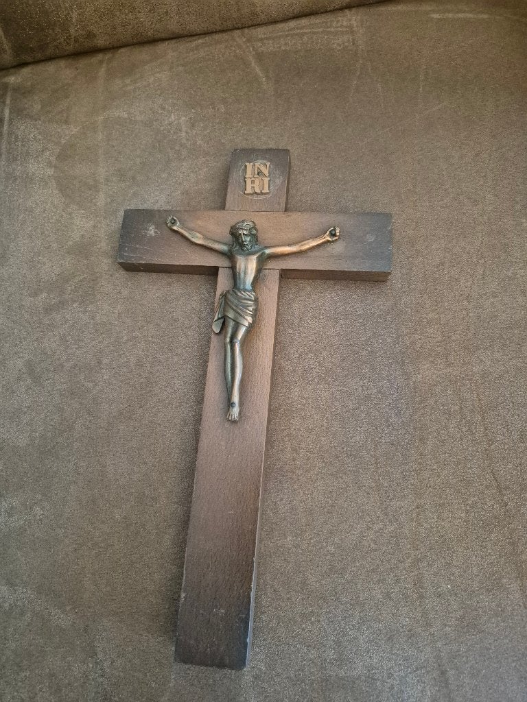 Prachtig Vintage Houten Kruisbeeld met Bronzen Corpus, Ophalen of Verzenden