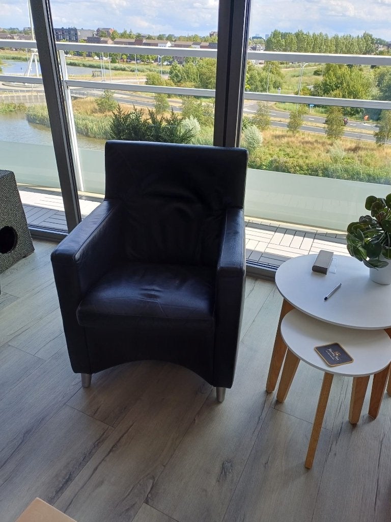 Leolux “DOLCINEA” fauteuil zwart leer, Ophalen, Gebruikt, Minder dan 75 cm, Moderne uitstraling een tijdloos design