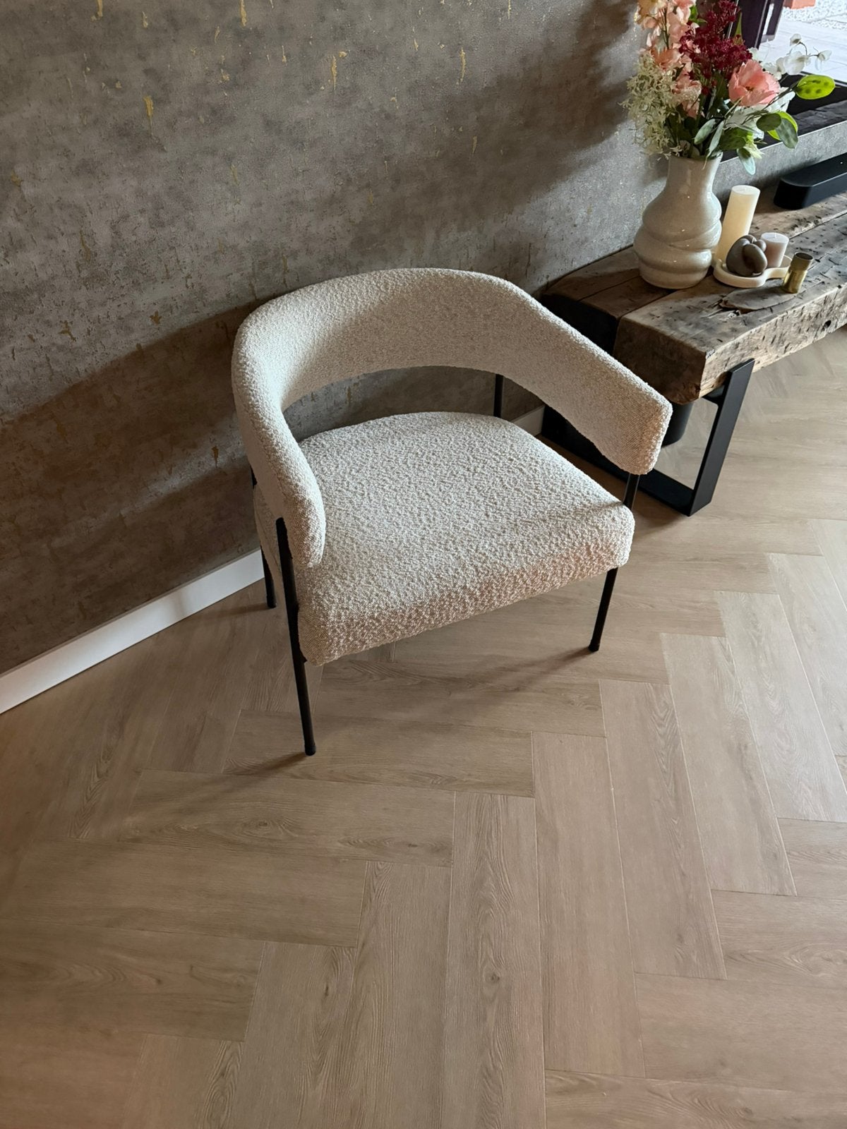 Woood fauteuil boucle, Ophalen, 75 tot 100 cm, Zo goed als nieuw, Stof
