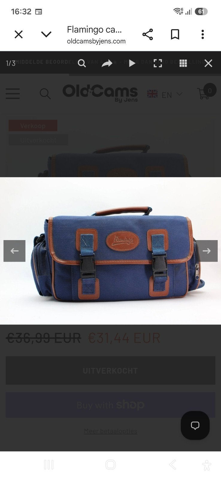 Flamingo cameratas - Blauw met bruine accenten, Overige merken, Gebruikt, Blauw, Gevoerd