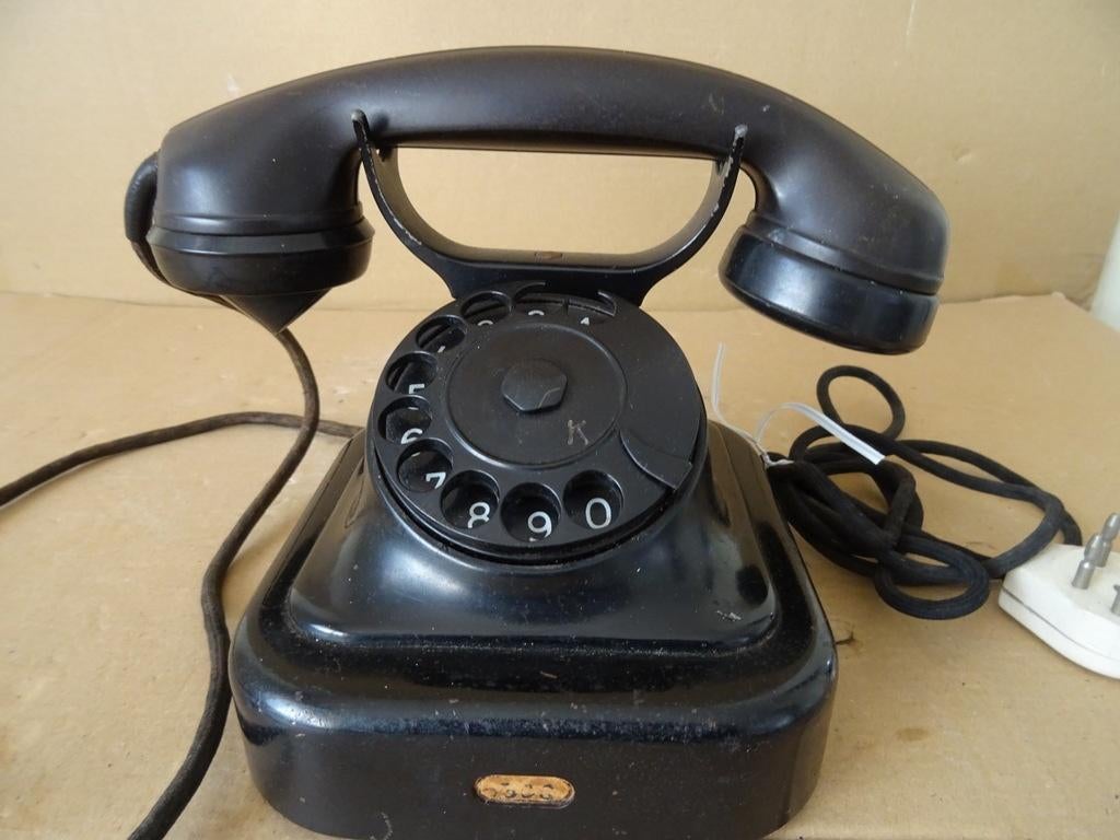 Vintage metalen telefoon Heemaf telefoontoestel draaischijf, Ophalen of Verzenden