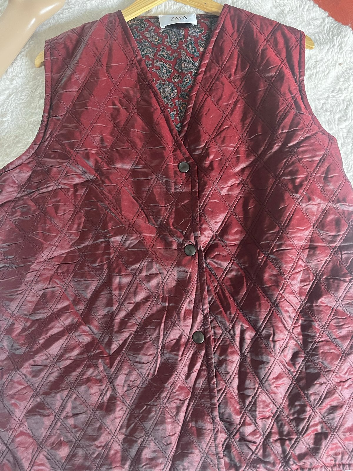 Vintage Zapa gewatteerd vest met paisley voering, Ophalen of Verzenden, Gedragen, Maat 42/44 (L), Rood