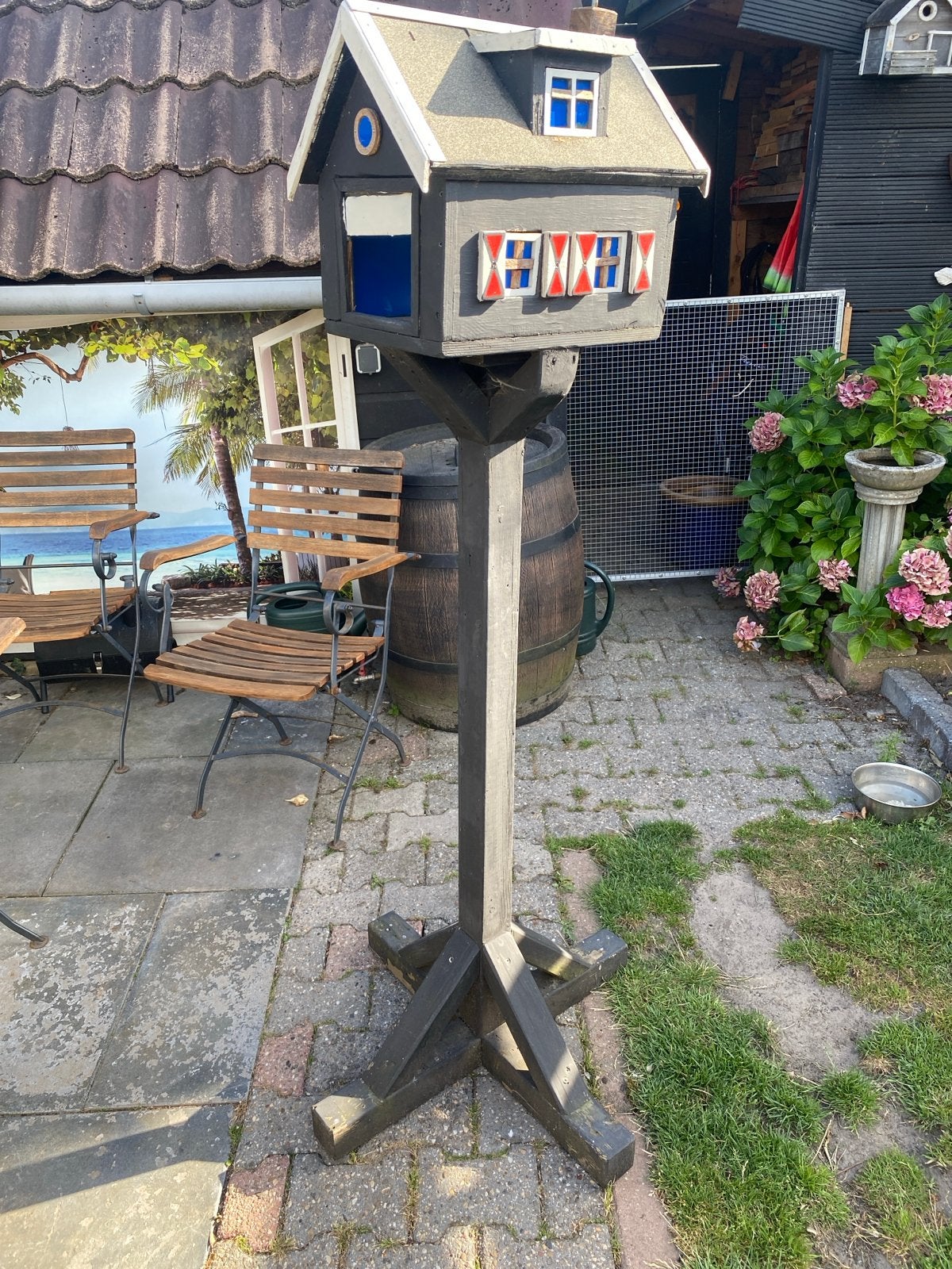 Unieke staande  vogel hokje zelf gemaakt, Ophalen, Gebruikt, Hout, Staande brievenbus