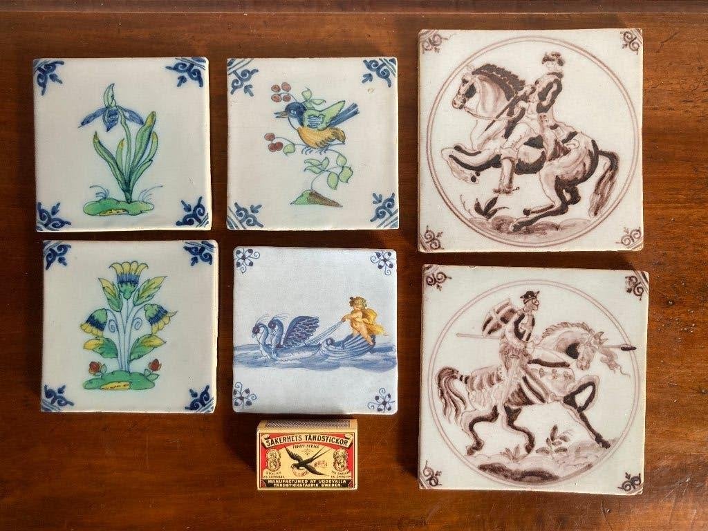 6 antieke handbeschilderde muurtegeltjes keukentegeltjes, Antiek en Kunst, Antiek | Wandborden en Tegels, Ophalen of Verzenden