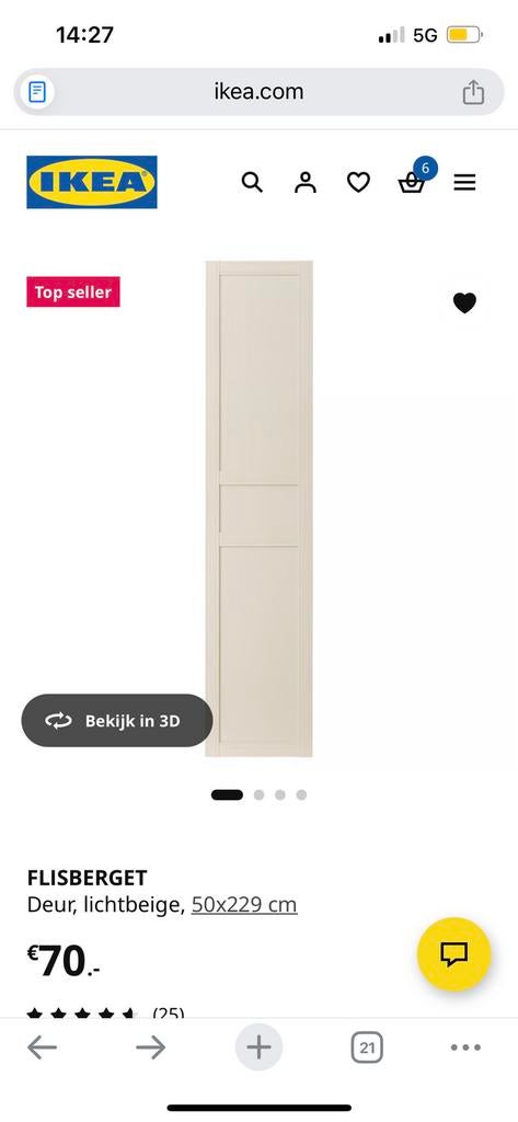 FLISBERGET deur, Huis en Inrichting, Kasten | Kledingkasten, Ophalen of Verzenden, Zo goed als nieuw, 50 tot 100 cm, Minder dan 100 cm