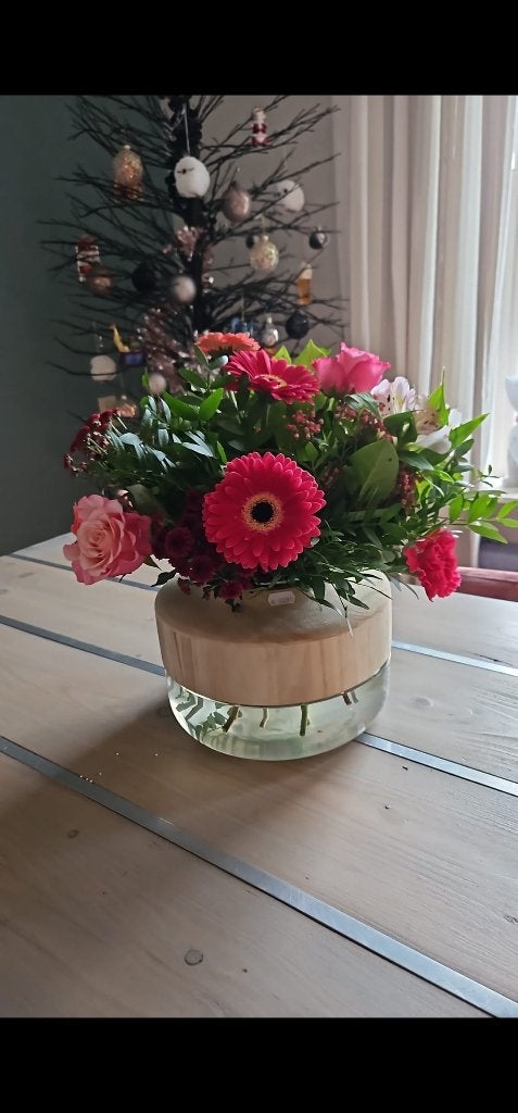 J-Line Vaas! Hout/Glas! Bloemvaas! NIEUW! Van 53 voor 19!, Ophalen of Verzenden, Nieuw, Glas