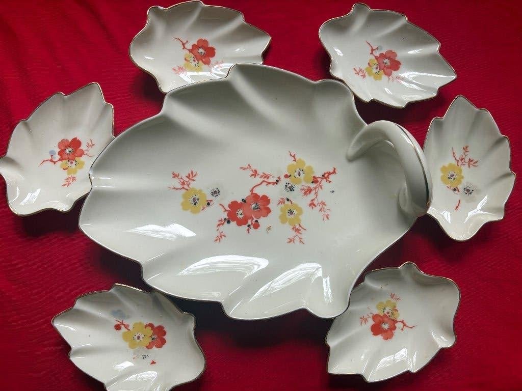 Antiek Czechoslovakije Bladvormig Plateel Set (1905), Ophalen of Verzenden