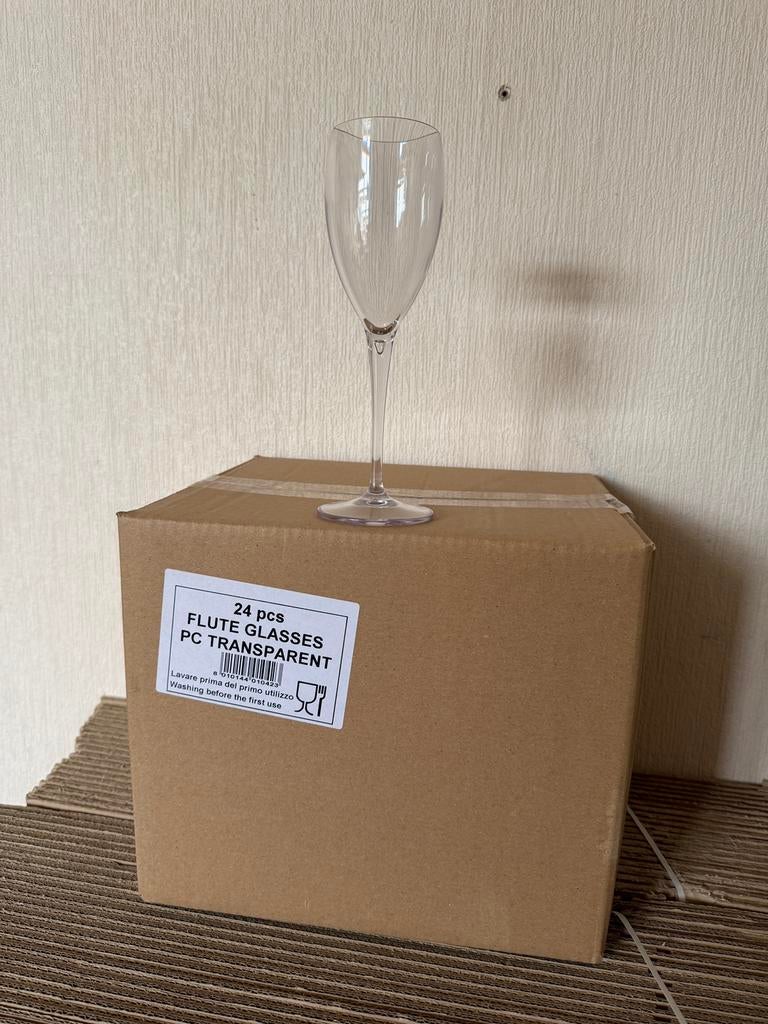 LAATSTE KANS Kunststof champagne flute glas transparant doos, Ophalen of Verzenden, Nieuw, Overige typen