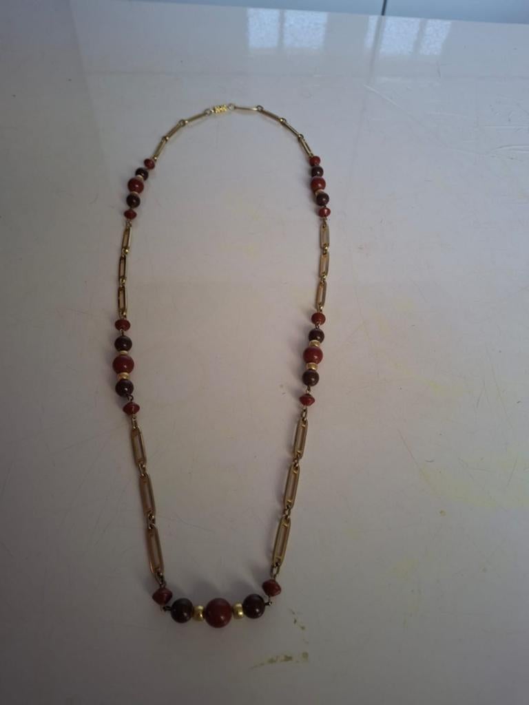 Guy Laroche Ketting met Kralen - Vintage, Sieraden, Tassen en Uiterlijk, Kettingen, Gebruikt, Overige materialen, Bruin, Ophalen of Verzenden