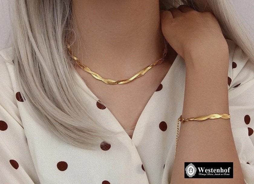 Sieraden set dames juwelen goud ketting met armband, Verzenden, Nieuw, Goud, Overige materialen