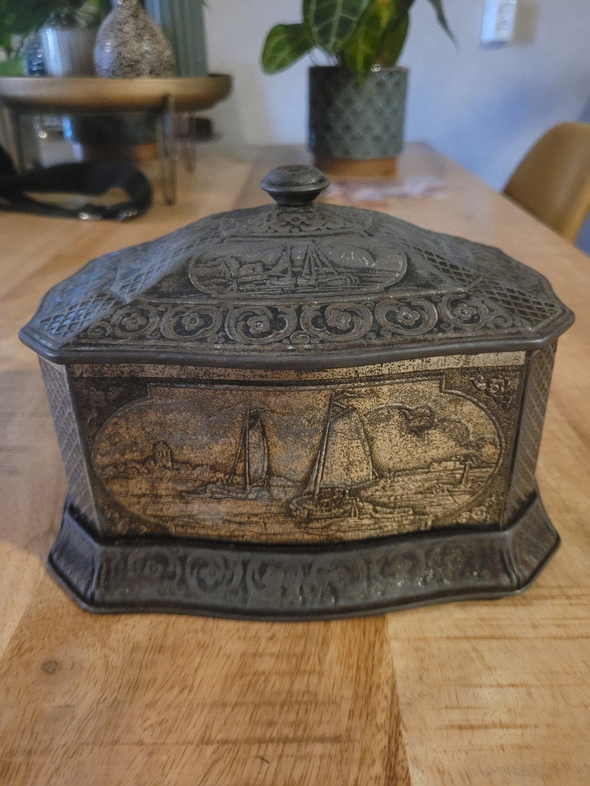 Antiek vintage  bewaarblik Douwe egberts, circa 1930, Ophalen of Verzenden