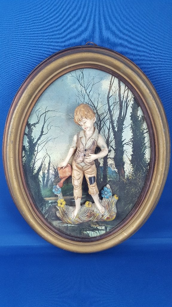 Brocante schilderij met jongen van porselein, Italië. 5A5, Ophalen of Verzenden