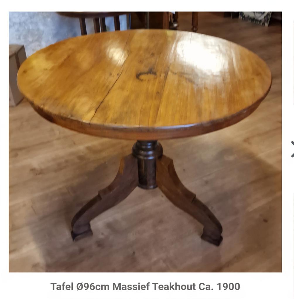 Antieke Teakhouten Tafel Ø96cm uit Java, ca. 1900, Ophalen