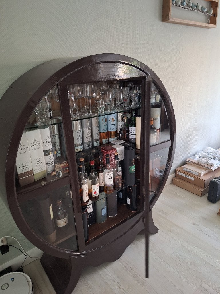 Teakhouten Wijnkast/Barkast - Rond Model, Ophalen, 100 tot 150 cm, Teakhout, 150 tot 200 cm