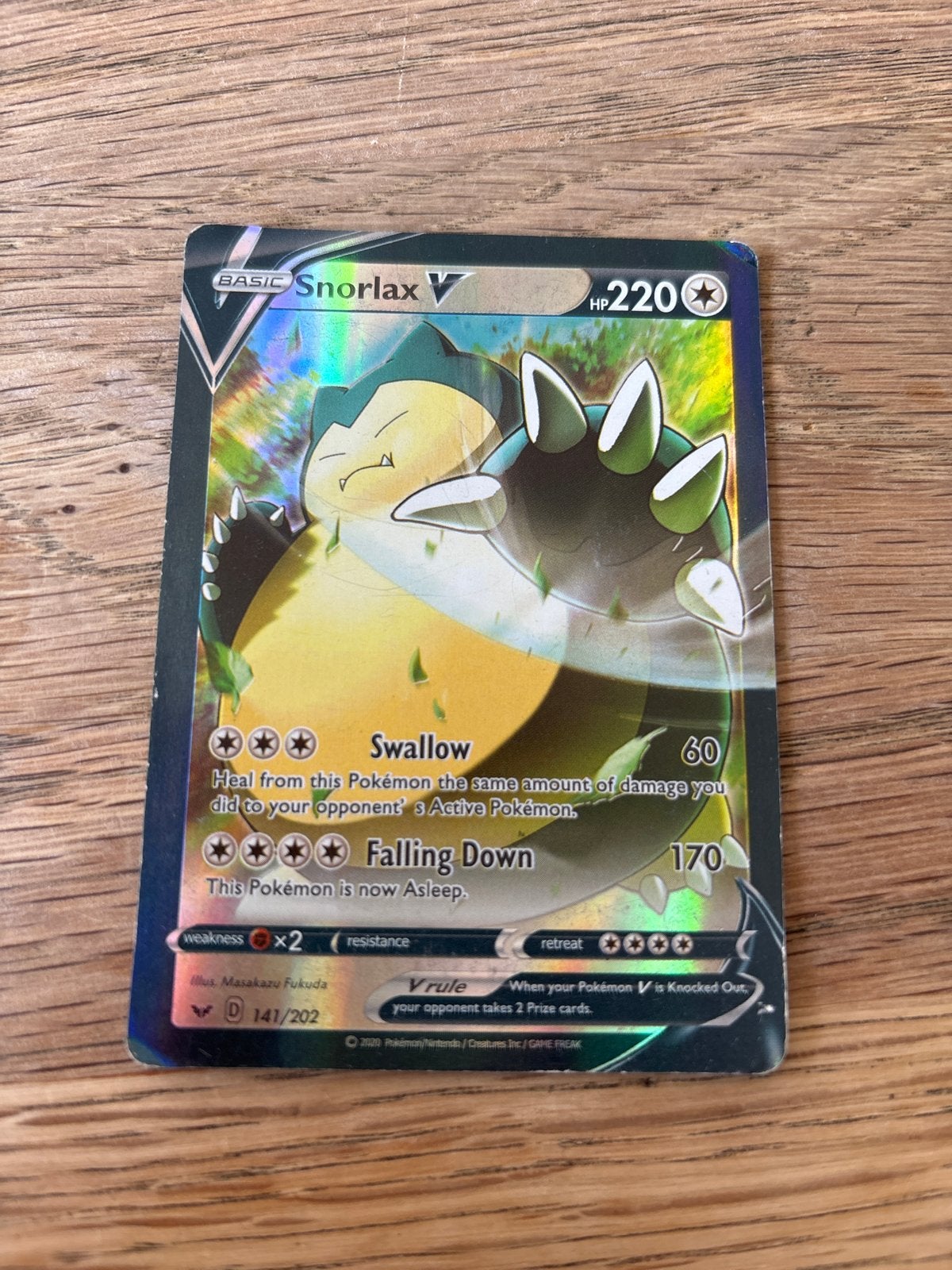Pokémon Kaart Snorlax V 141/202, Ophalen of Verzenden, Gebruikt, Losse kaart, Foil