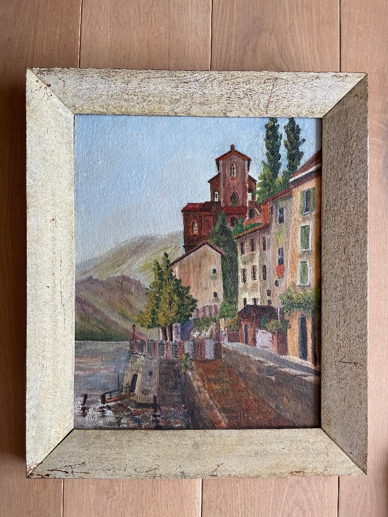 Schilderij mediterraans landschap, Paneel, Realistisch, Ophalen of Verzenden, Landschap