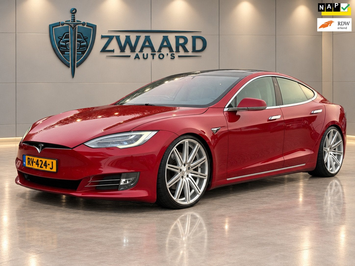 Tesla Model S 75D l SOH 83% l 22" Vossen Velgen l Verlaagd l, Auto's, Gebruikt, Beige, Te koop, Hatchback