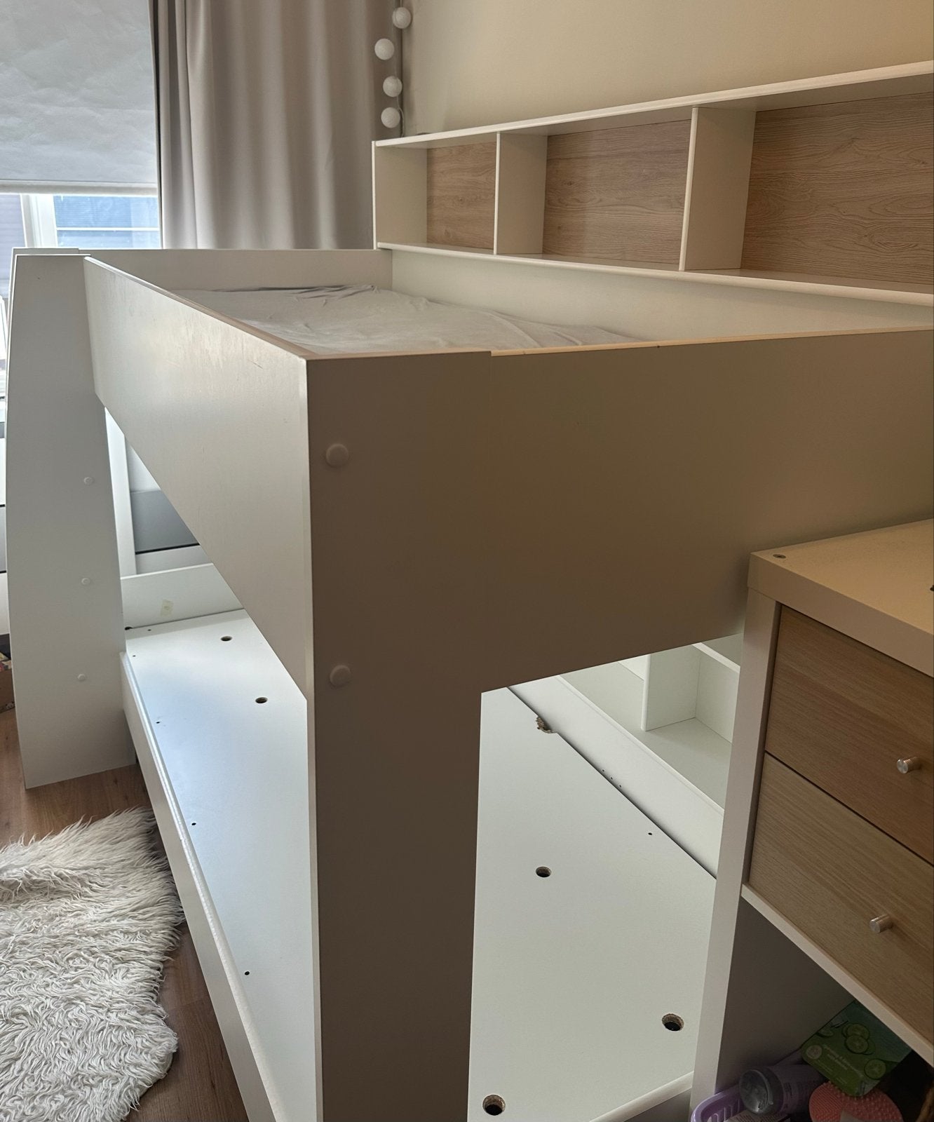 Stevig houten wit stapelbed 90x200 met opbergvakken, Ophalen, Gebruikt, 90 cm, 160 tot 180 cm