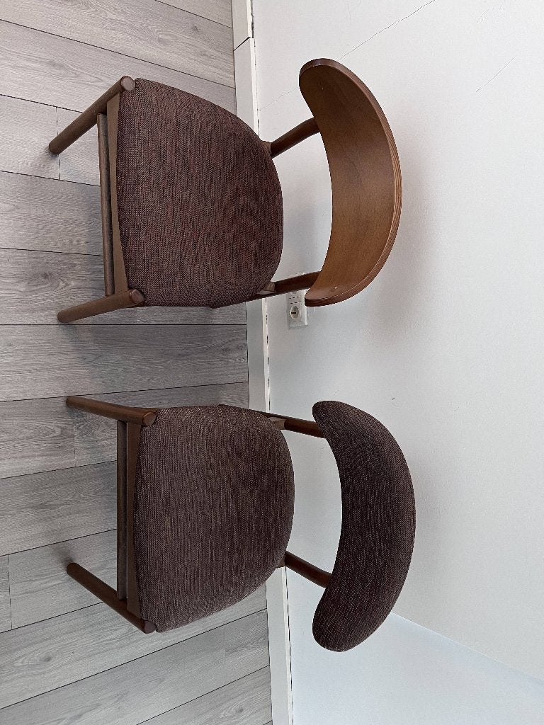 2 houten eetkamerstoelen met gestoffeerde zitting, Ophalen, Gebruikt, Twee, Bruin