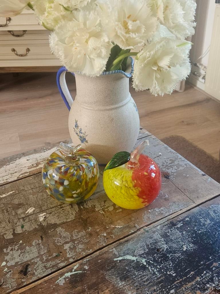 Handgemaakte glazen appels - decoratieve kunstobjecten, Antiek en Kunst, Antiek | Glas en Kristal, Ophalen of Verzenden