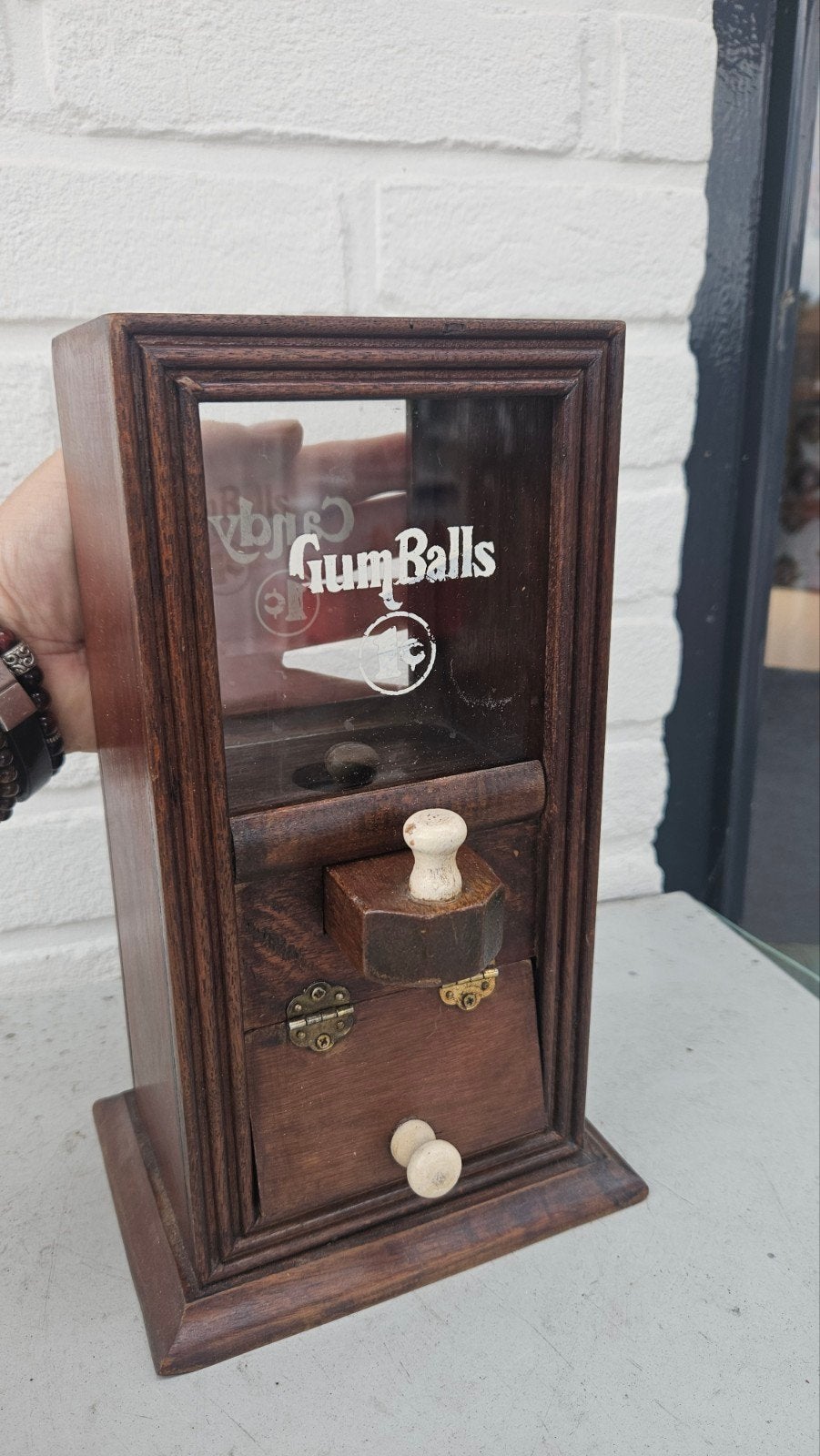 Vintage Houten Gumball Machine - Snoep Dispenser, Ophalen of Verzenden